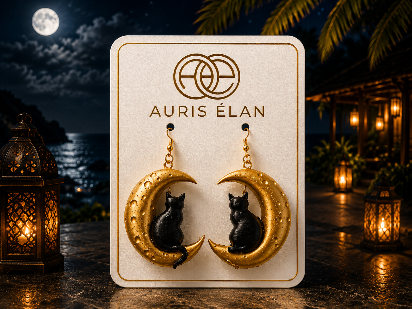 Auris Élan Moon Cat Earrings