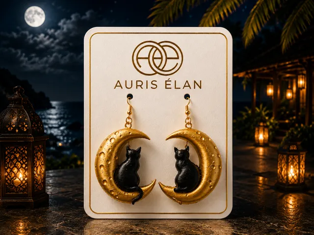 Auris Élan Moon Cat Earrings