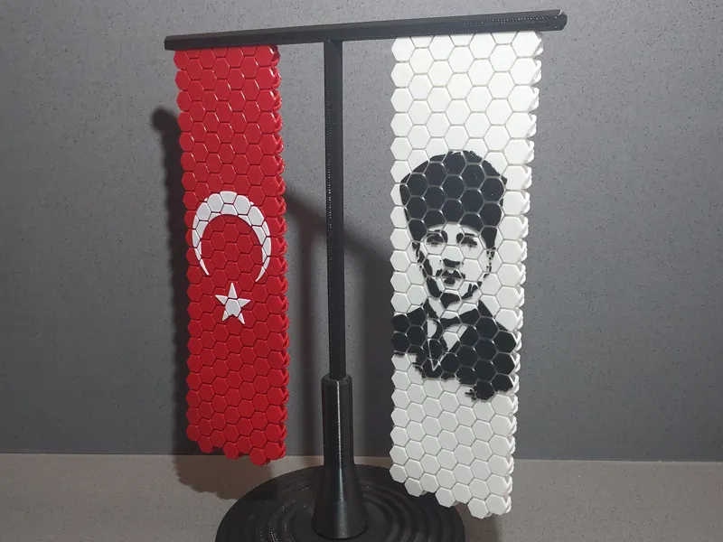 Türk Bayrağı ve Atatürk Flaması (Çift Taraflı)
