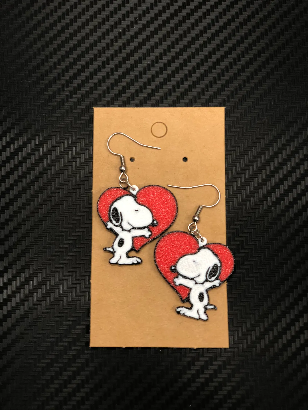 Snoopy Heart Valentines earrings view 2