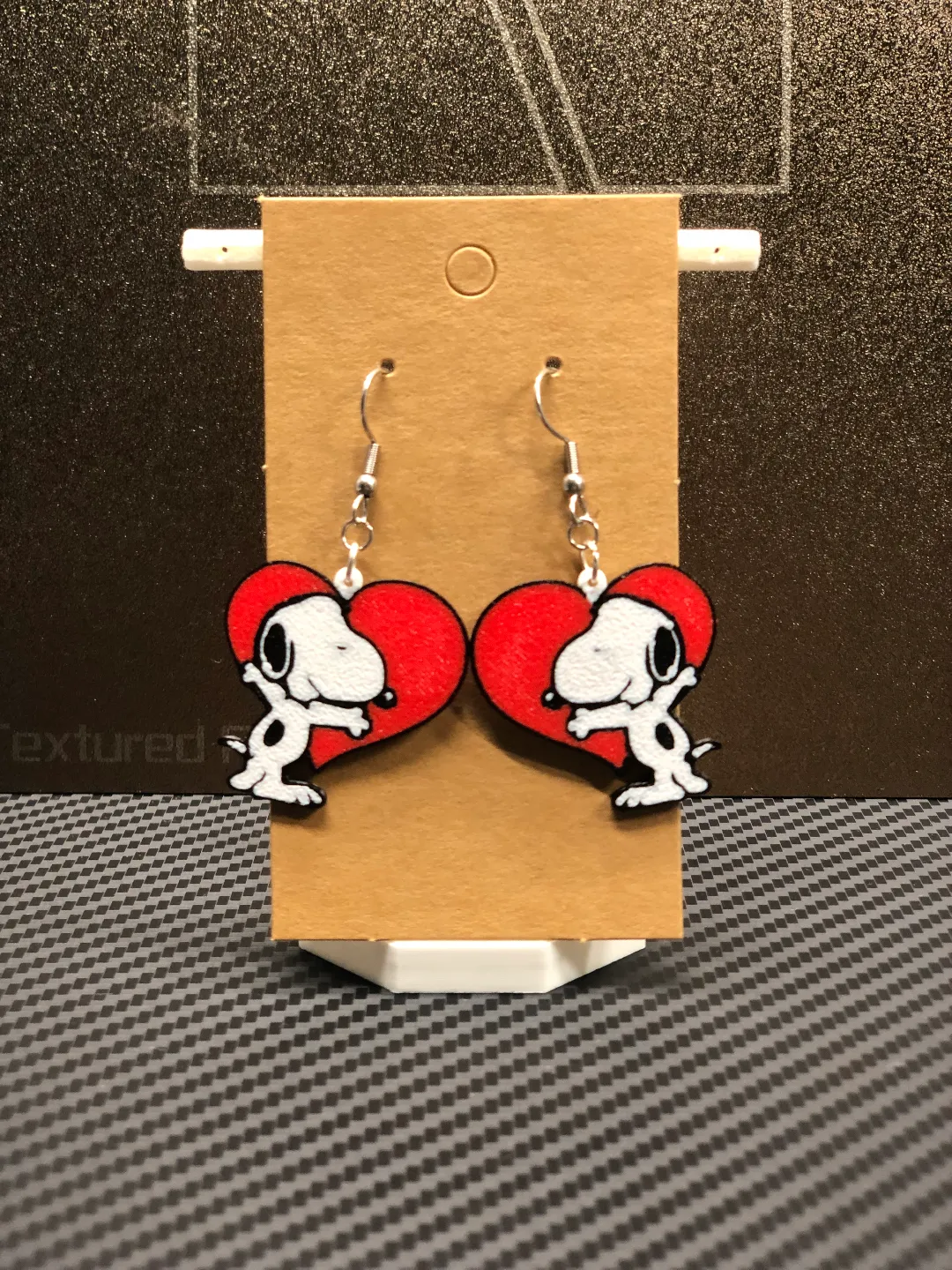 Snoopy Heart Valentines earrings view 3