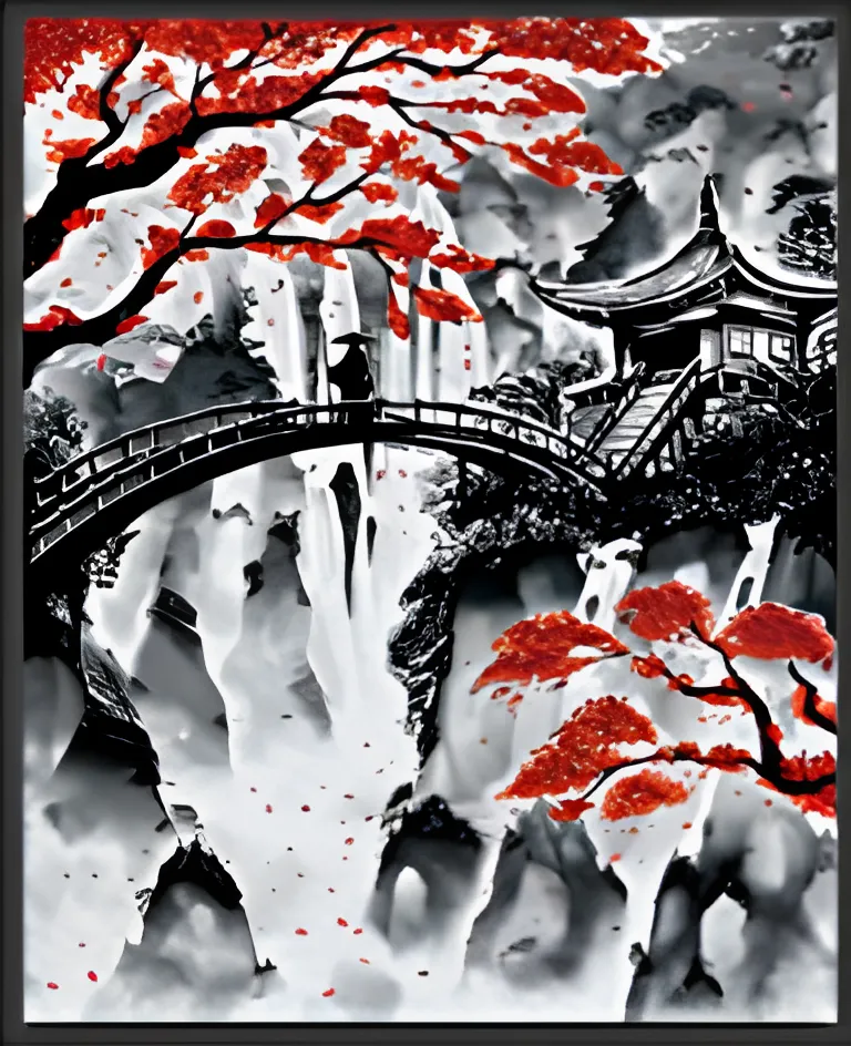 Japanese bridge in mountains