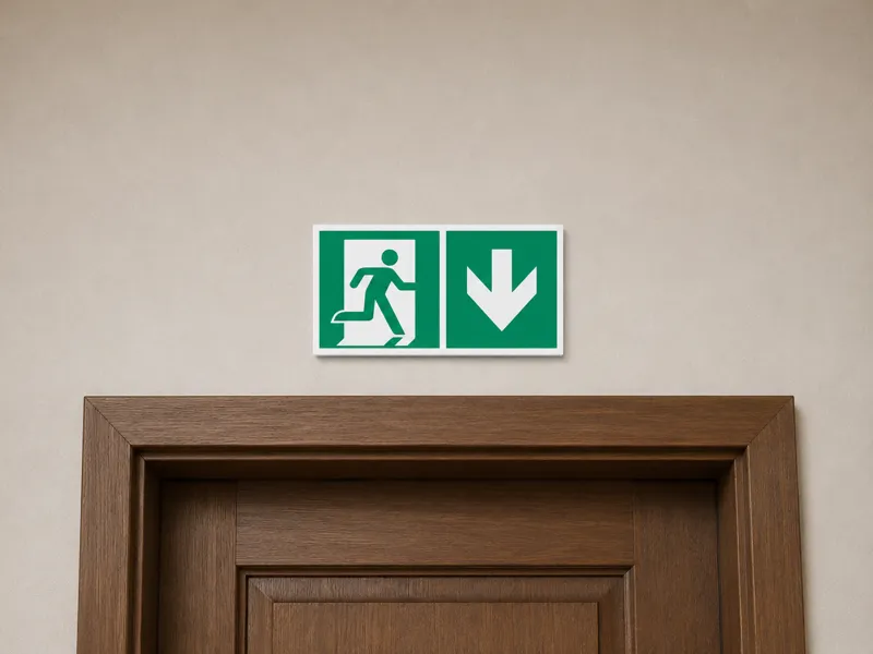 Schild: Notausgang Pfeil nach unten