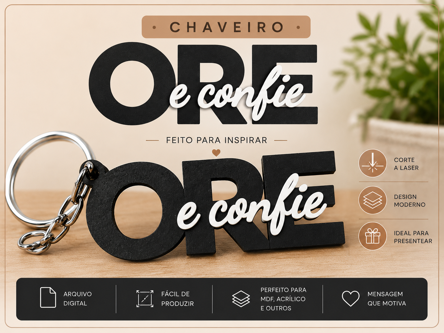 Chaveiro Ore e confie sem AMS