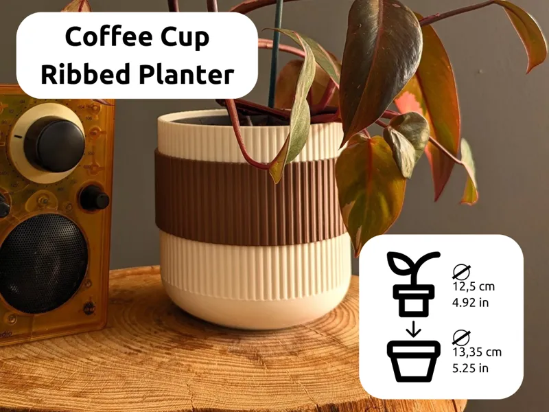Coffee Cup Ribbed Planter NO AMS
