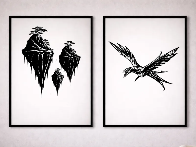 Floating Mountains & Ikran  Minimalist 3D Wall Art