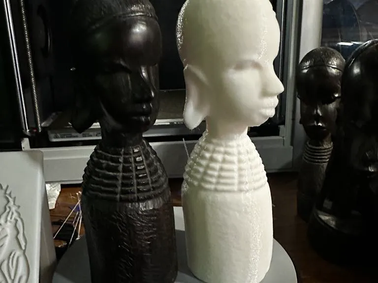 African Wood Carving Statue with Stretched Ears