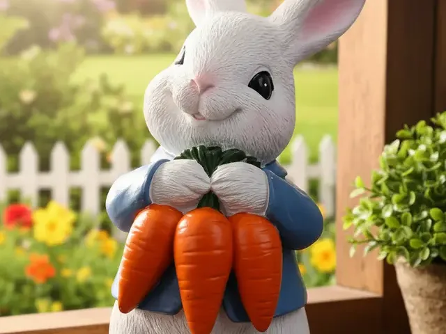Easter Bunny Sculpture Holding Carrots
