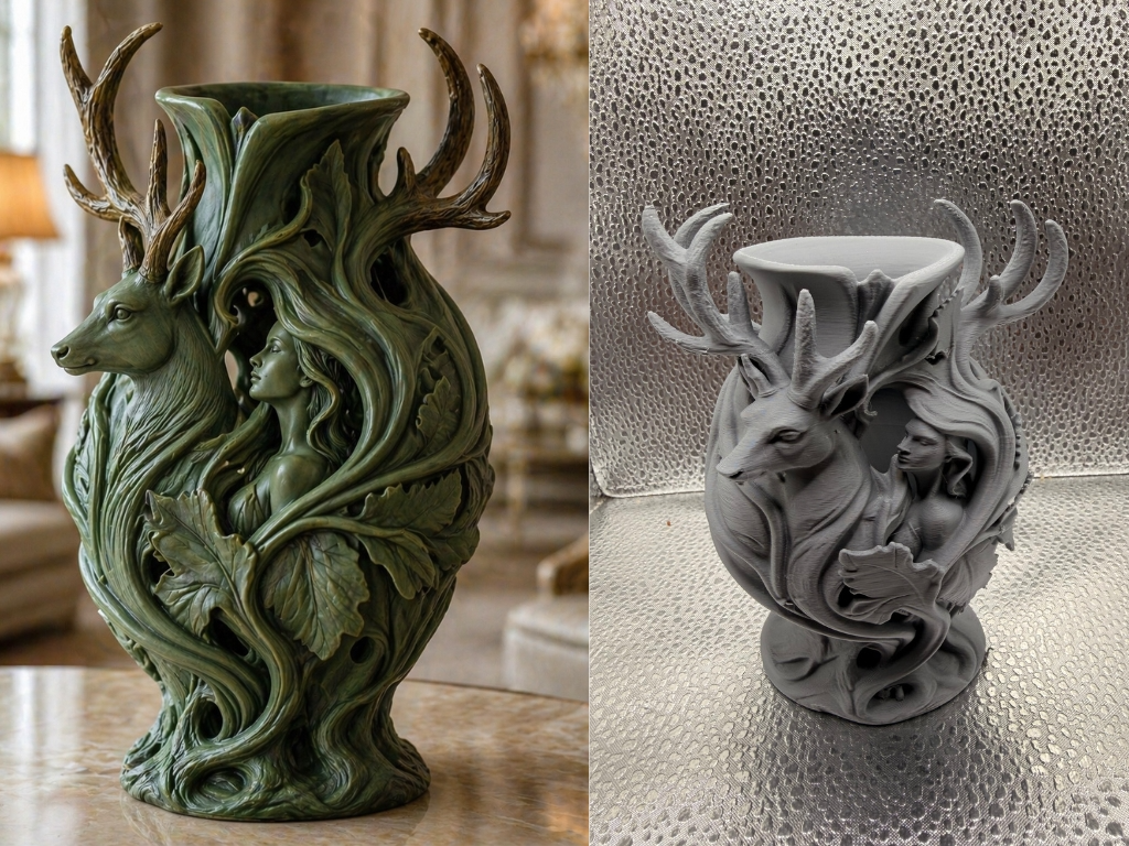 Forest Spirit Deer Goddess Vase Nature Fantasy 