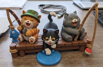 Modelo para impresión 3D: Cats fishing on dock - 8 colors — vista de referencia 3