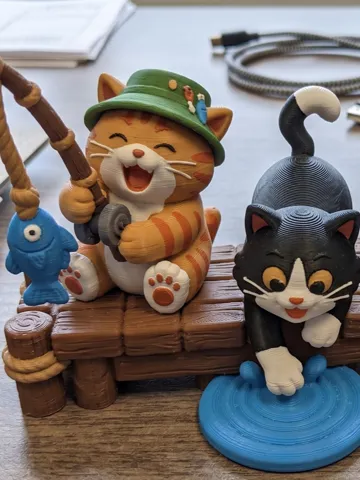Modelo para impresión 3D: Cats fishing on dock - 8 colors — vista de referencia 2