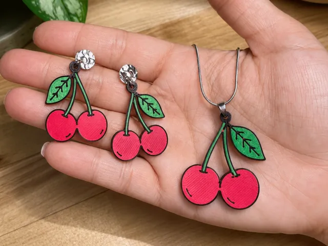 Conjunto pendientes y colgante Cerezas