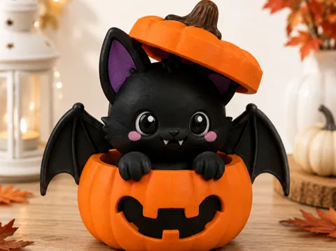 Adorno temático: Cute Bat in Pumpkin – Halloween Decoration — referencia de MakerWorld