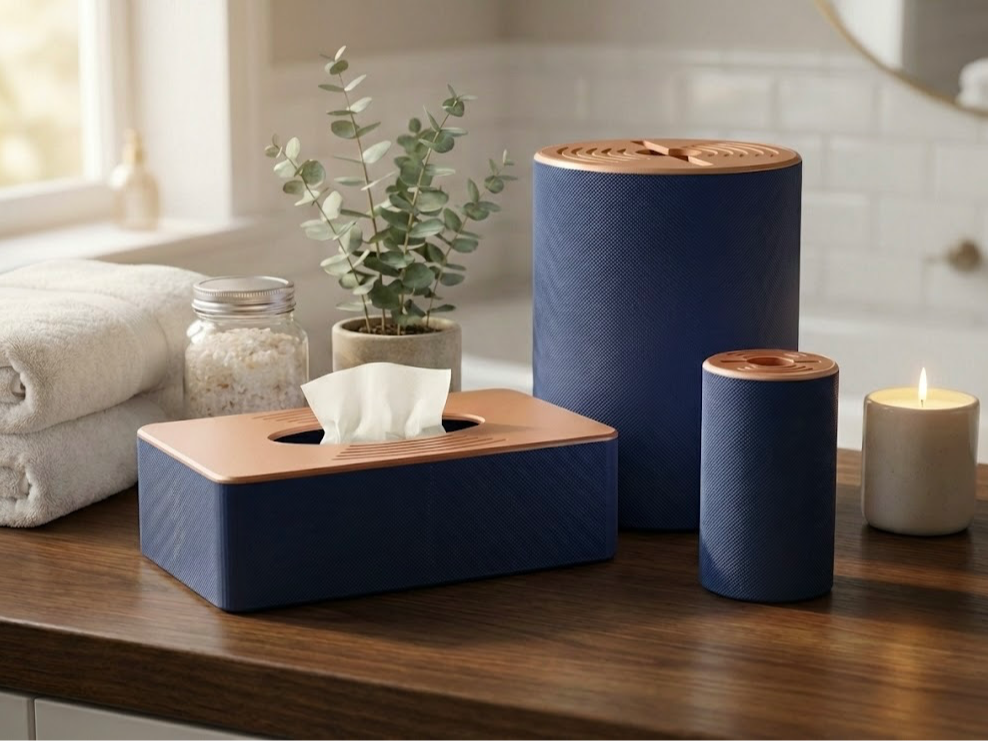 Luxury Spa Bathroom Set 3-Piece Bin, Tissue, Pads