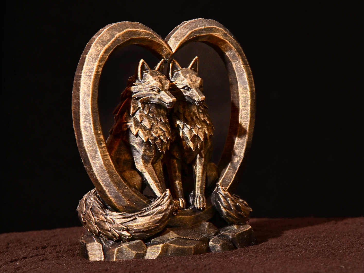 Wolf Couple Heart Herz Skulptur Valentine Gift