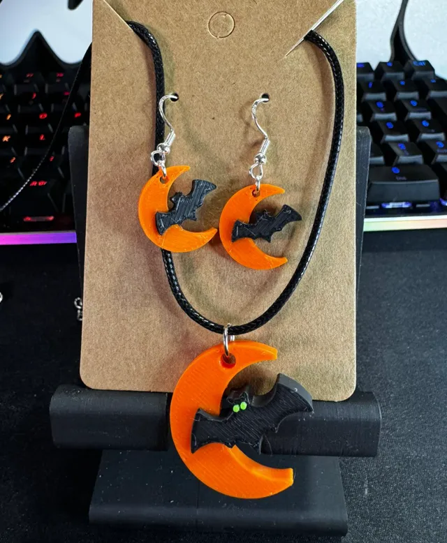 Moon and Bat Halloween Earrings and Necklace