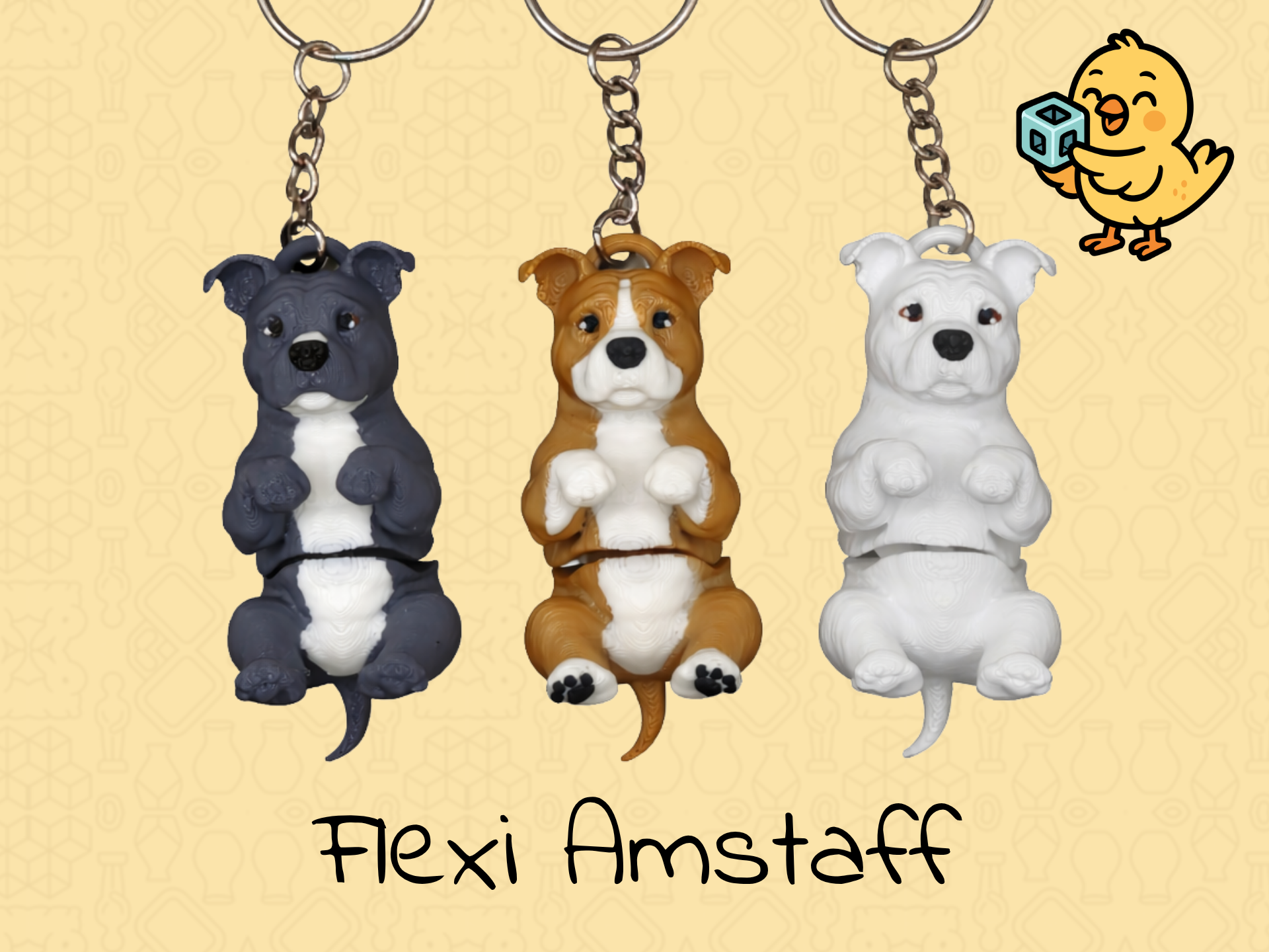 Amstaff Keychain – Articulated Flexi Cute Dog