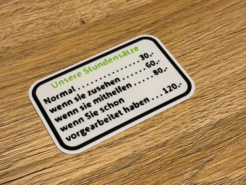 Stundensatzkarte für Geldbeutel