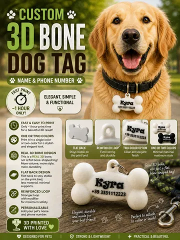 Letrero o emblema decorativo: Custom 3D Bone Dog Tag — vista de referencia 2