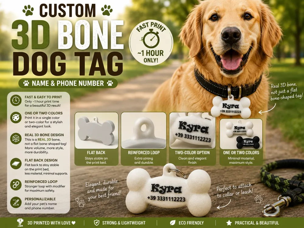 Letrero o emblema decorativo: Custom 3D Bone Dog Tag. Referencia del modelo original.