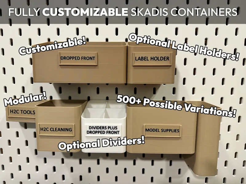 Customizable modular Ikea Skadis containers