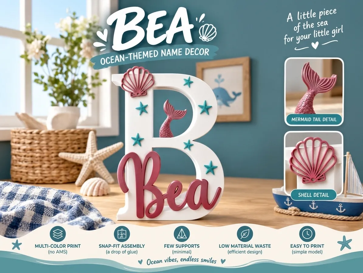 Bea – Ocean Birth Name Decor - Free 3D Print Model - MakerWorld