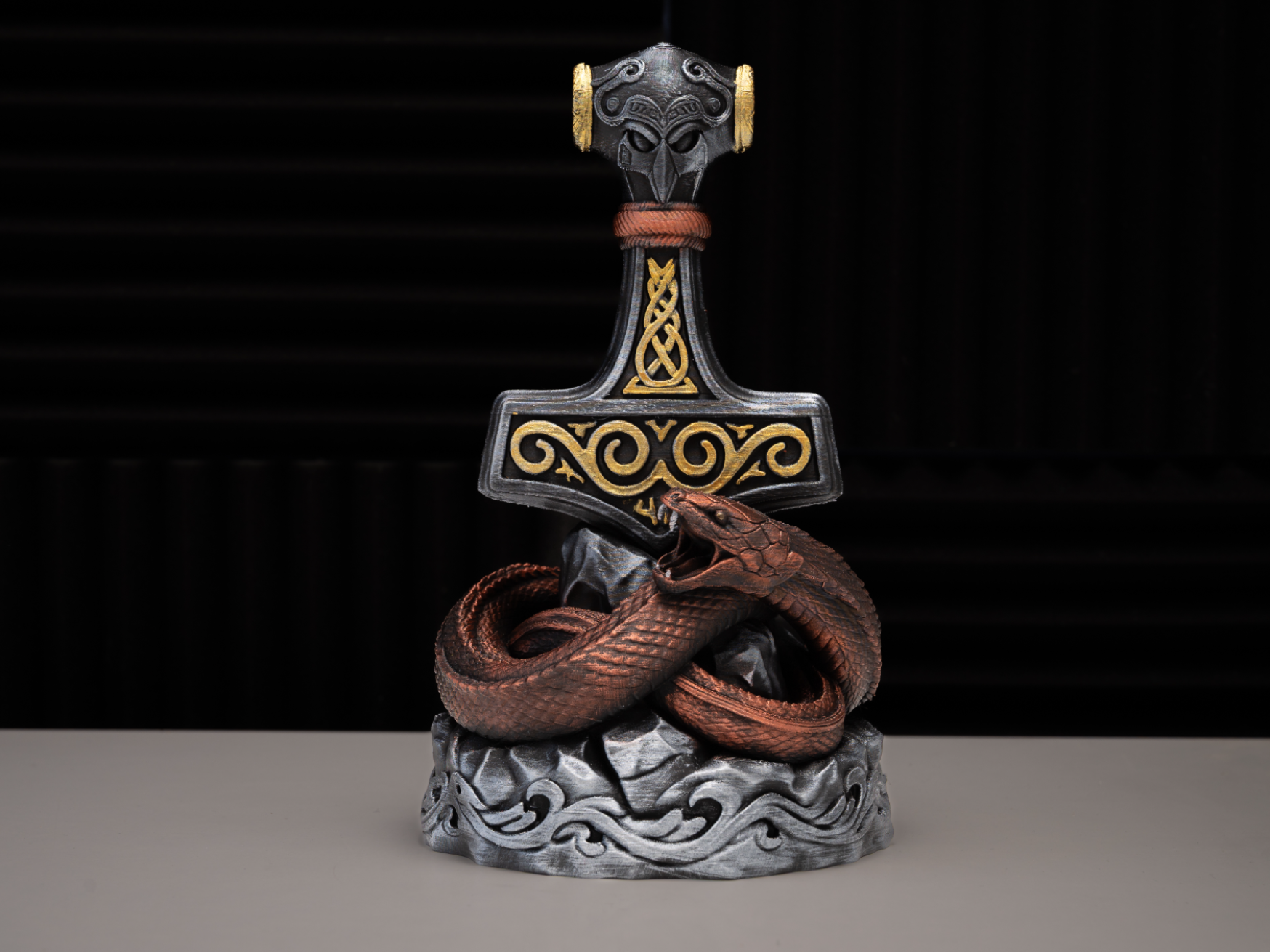 Snake & Hammer Statue – Norse Viking Sculpture