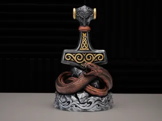 Snake & Hammer Statue – Norse Viking Sculpture