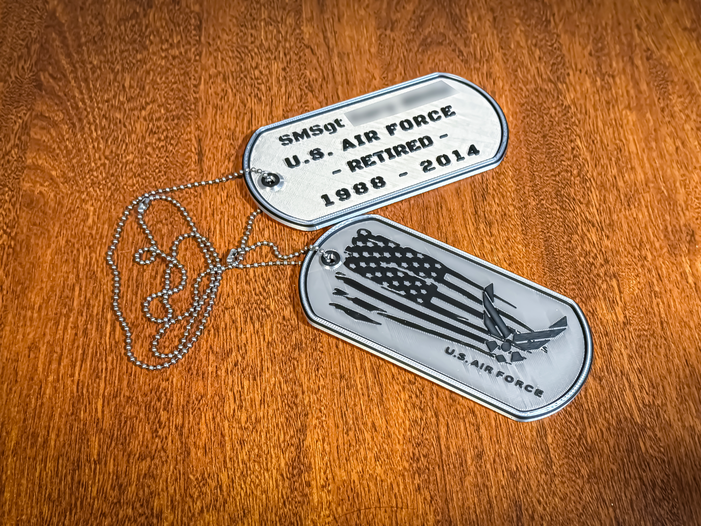 Oversized Military Retired Dog Tag set