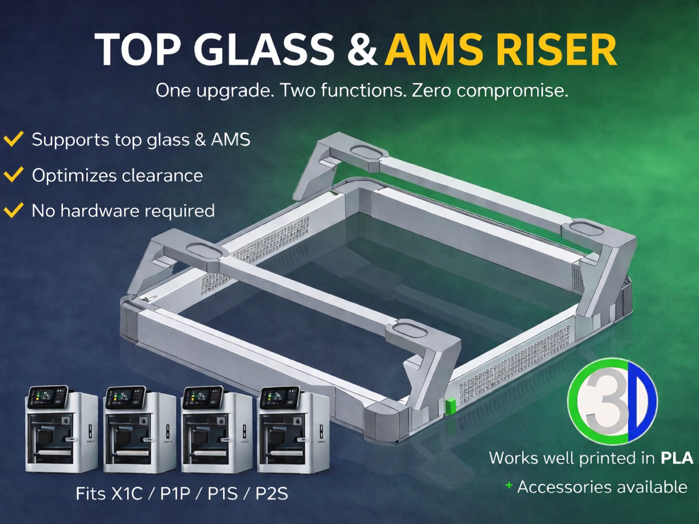 Top Glass and AMS Riser (X1C, X2D, P1S/P & P2)