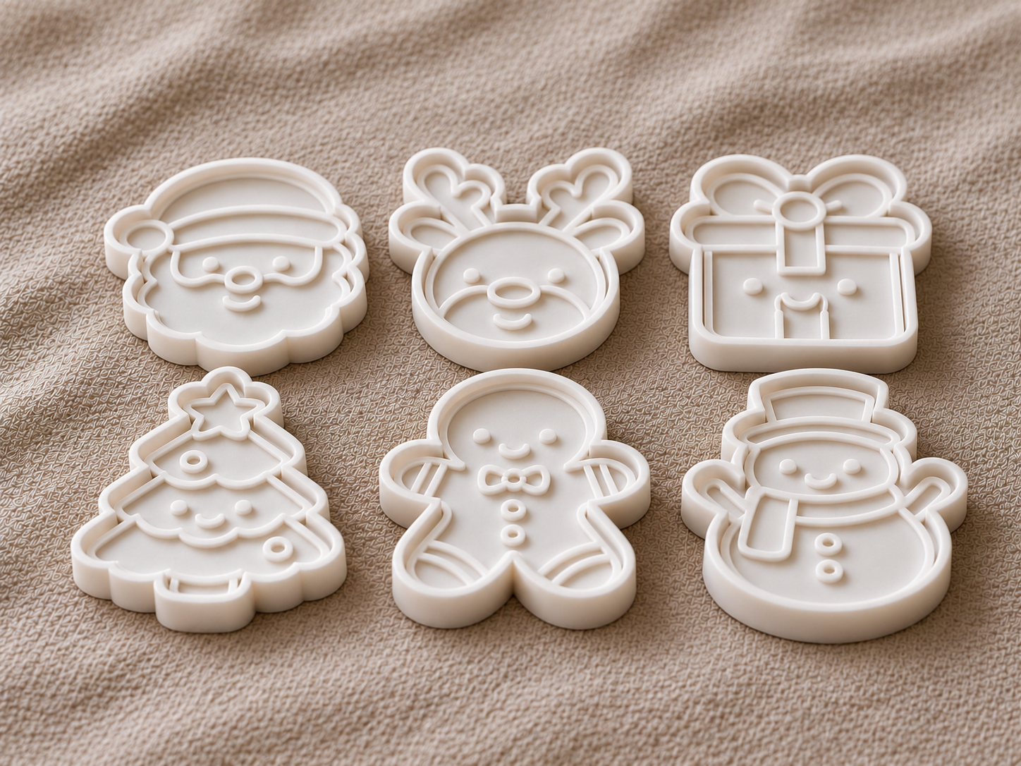 Set of 6 Cute Christmas Cookie Cutters with Stamps - 1