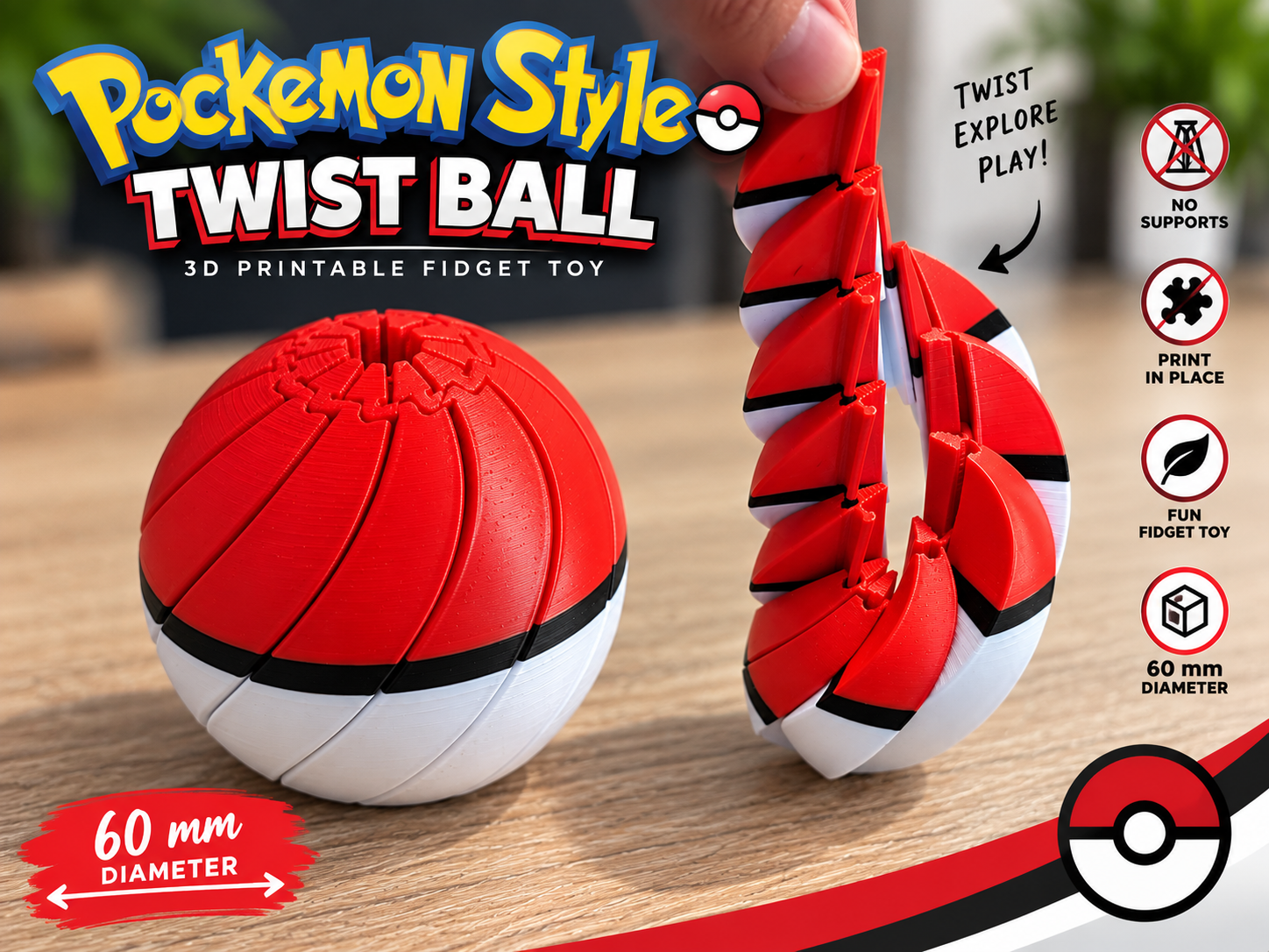 Pokémon Style Twist Ball, Articulated Fidget Toy - 1
