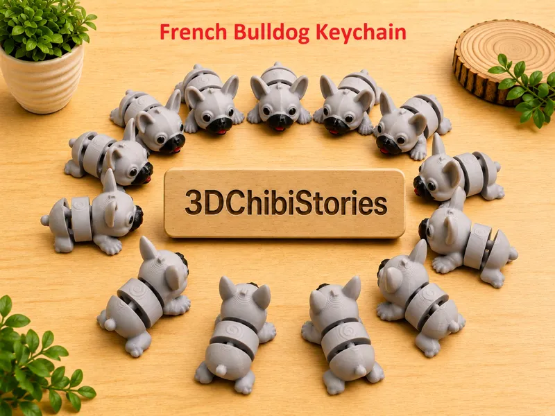 Cute French Bulldog Flexi Keychain | Easy Print