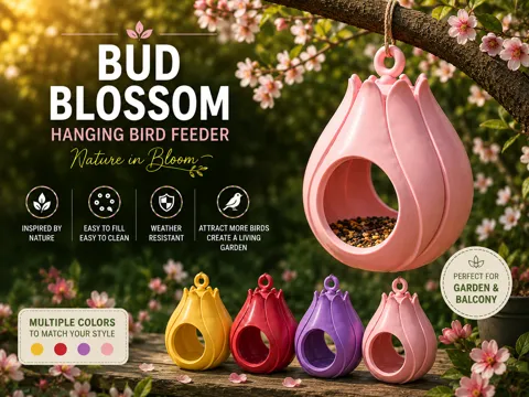 Letrero o emblema decorativo: Bud Blossom Bird Feeder - Flower-Inspired — referencia de MakerWorld