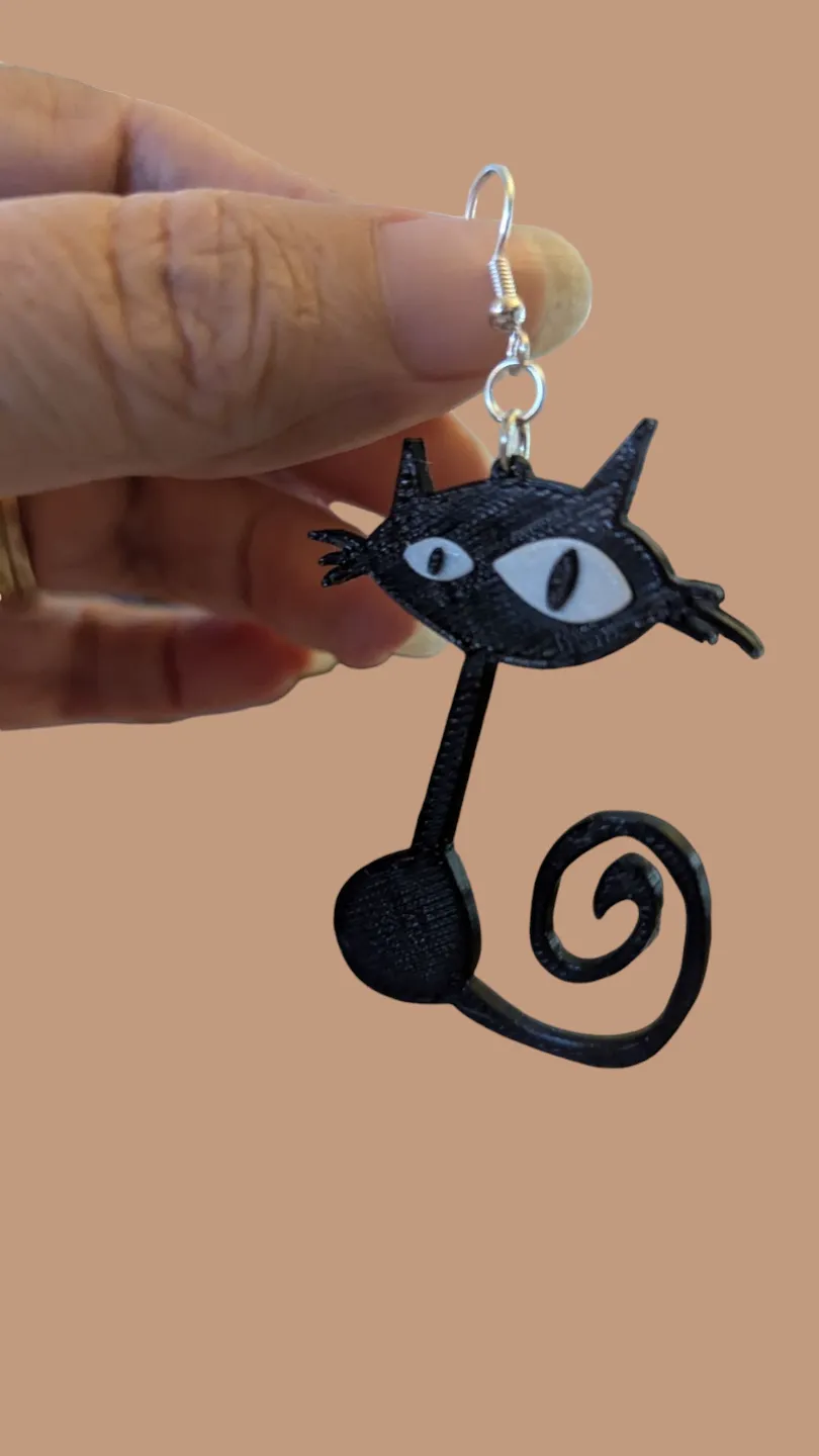 big eyed cat earrings view 2