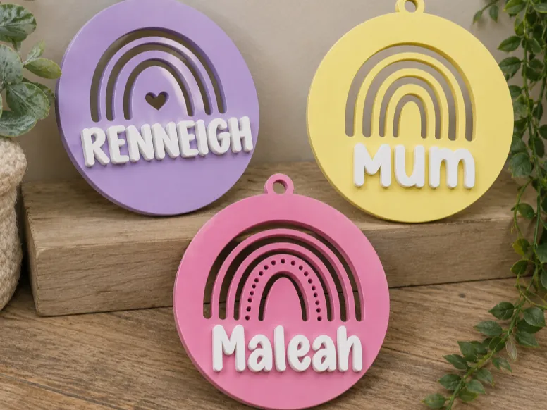 Personalised Rainbow Keyring Tags Custom 3 Designs