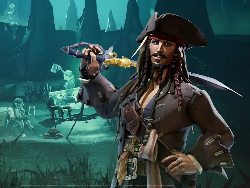 Busto capitan Jack Sparrow in sea of thieves