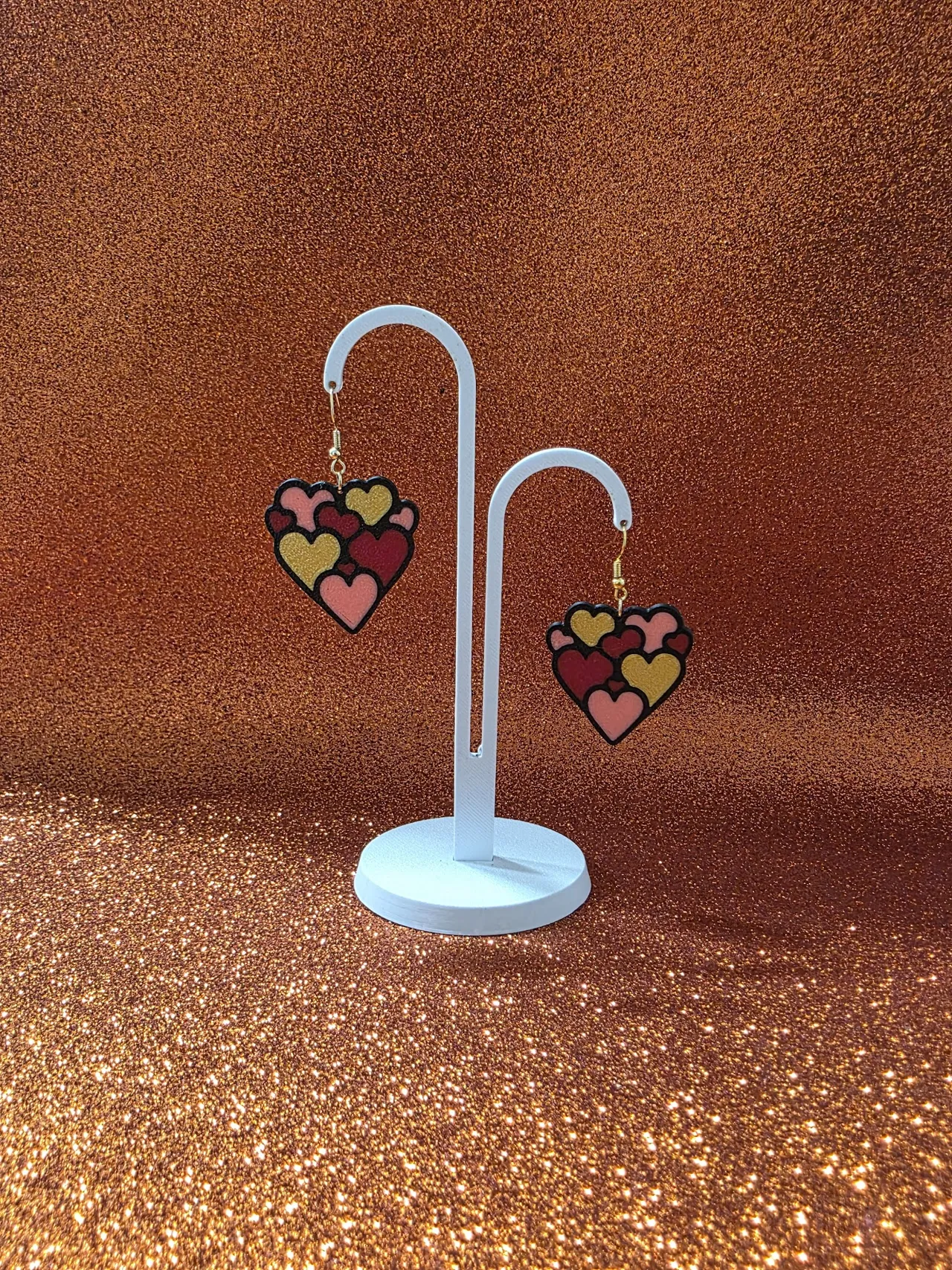 Colorful hearts earrings view 3