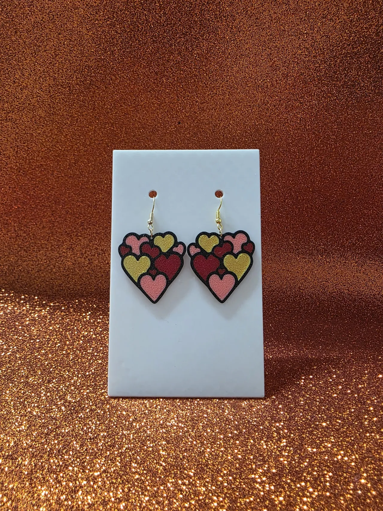 Colorful hearts earrings view 2