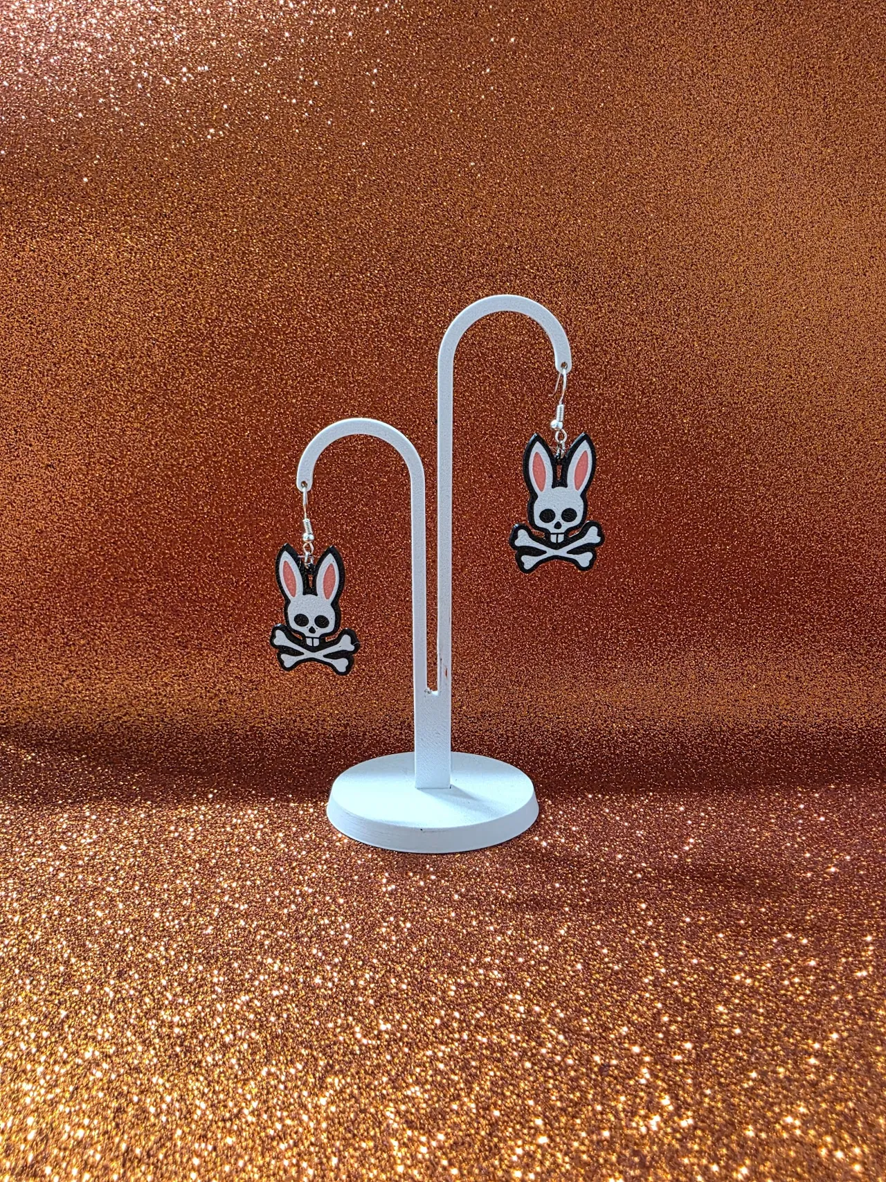 Bunny skull earrings view 3