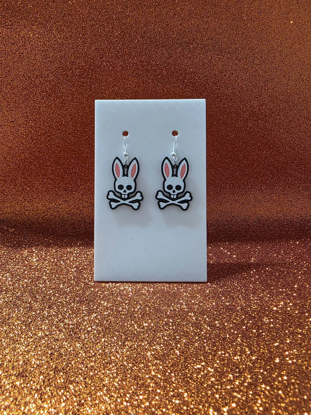 Bunny skull earrings view 2
