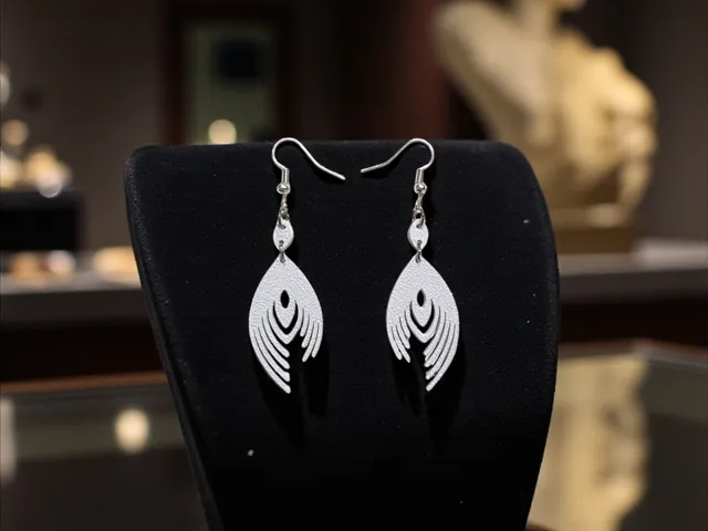 Minimal peacock feather earrings