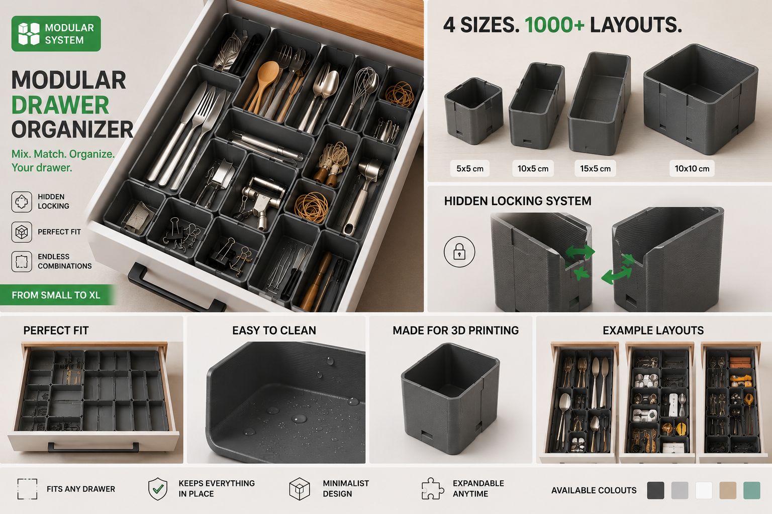 Miniatura 1 do modelo 3D Modular Drawer Organizer System — Hidden Locking