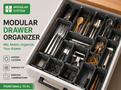 Modular Drawer Organizer System — Hidden Locking