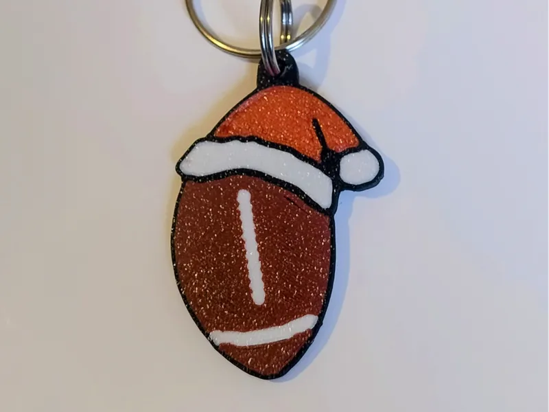 Football with Santa Hat Christmas Keychain