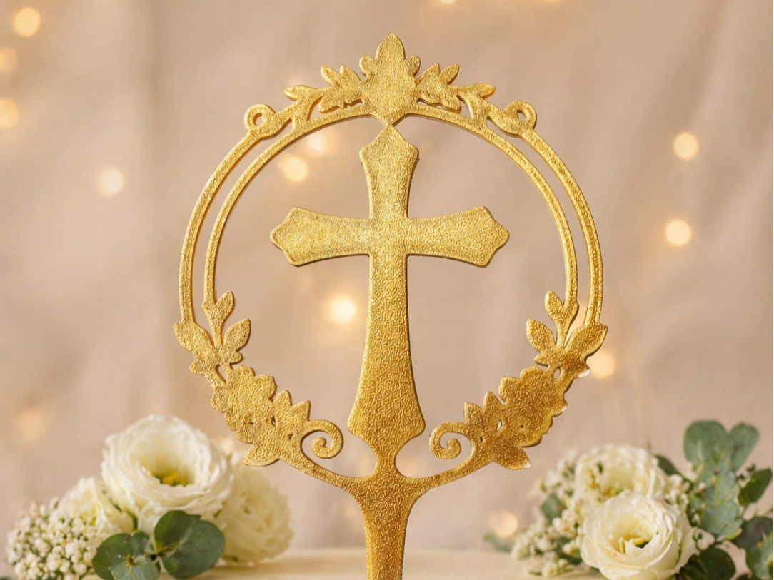 Gold Cross Cake Topper – First Communion