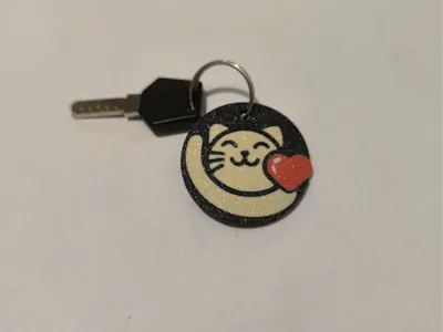 Cat Holding a Heart Key Ring