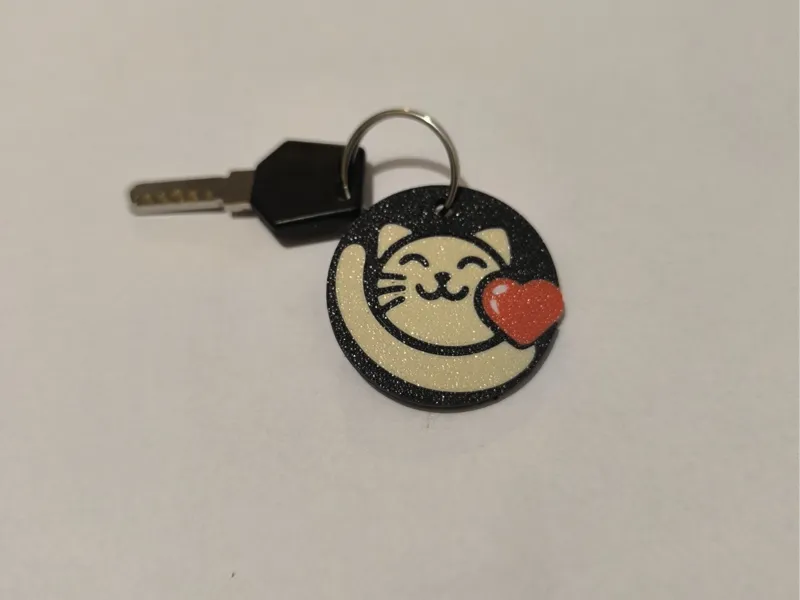 Cat Holding a Heart Key Ring