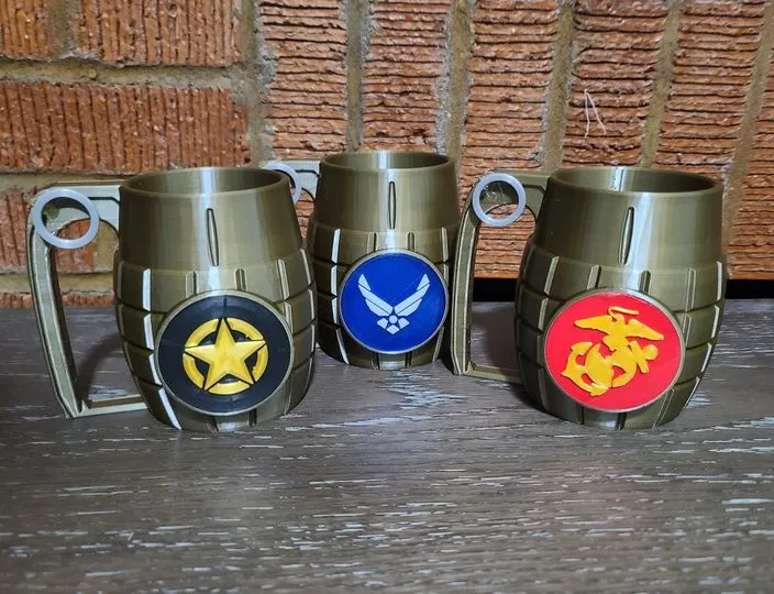 Grenade Can Koozie REMIX with Military Badges