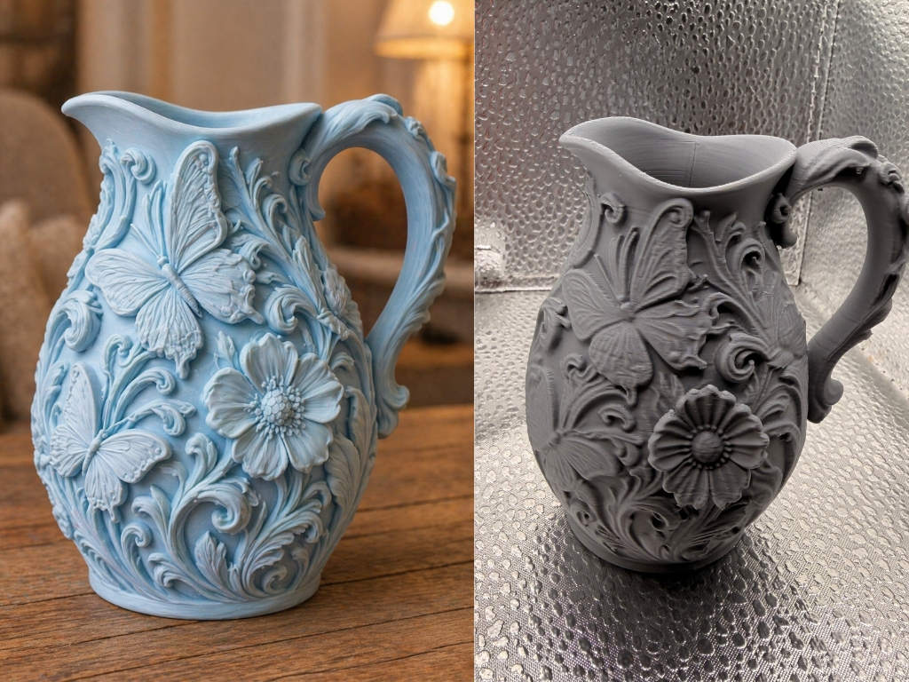Light Blue Butterfly Floral Pitcher Vase